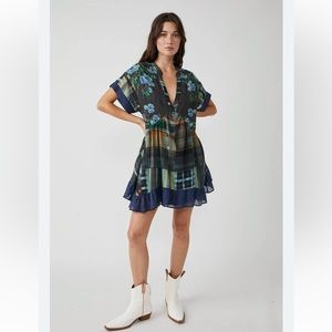 Free People Printed Agnes Ruffles Swingy Ruffled hem Mini Dress